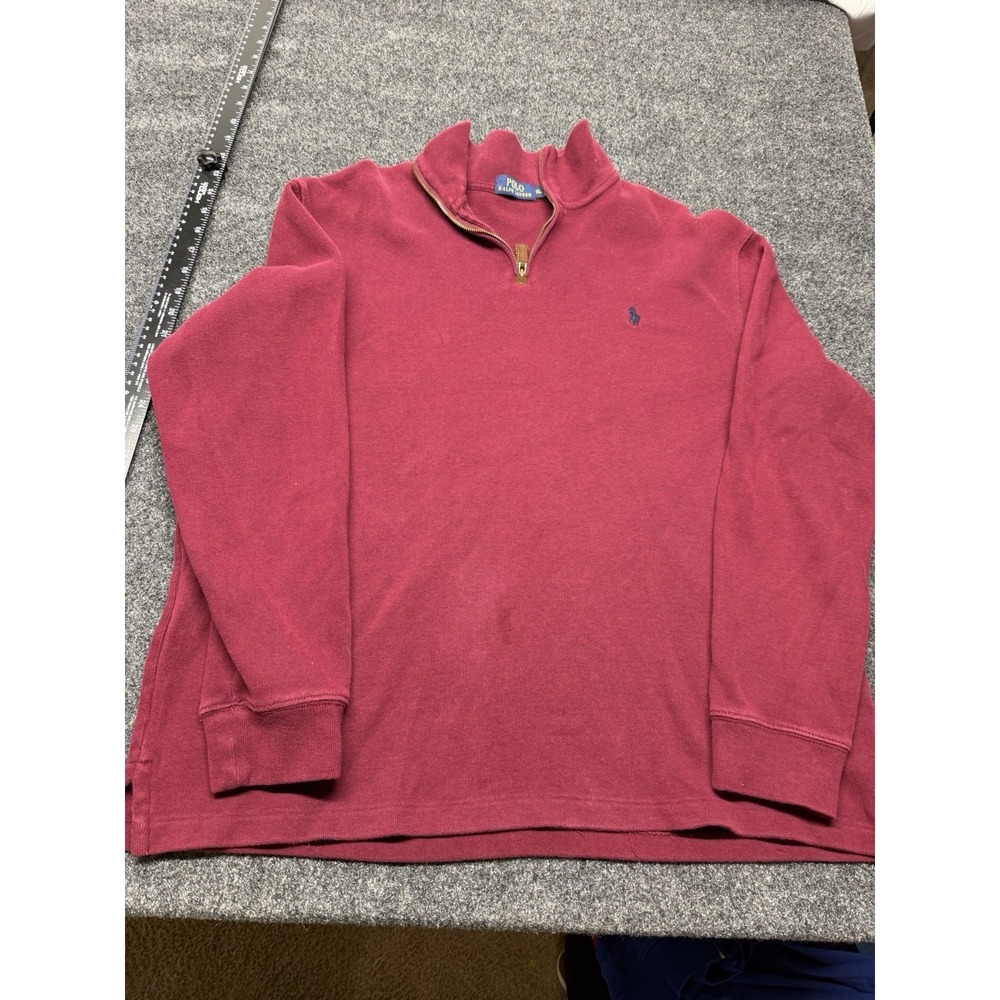 Polo Ralph Lauren Men's Estate Rib Quarter-Zip Pullover Maroon XL *Small Stain*